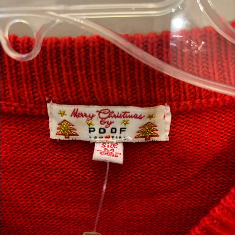 Poof! Merry Christmas Dog Festive Red Knit Sweater - Picture 2 of 6